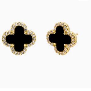 Adina Eden Black and Gold Clover Earrings New in Packaging